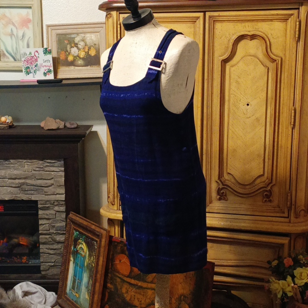 Womens Dress Sz Small Above Knee Blue Halter adjustable strap Navy Tie dye  YAYA